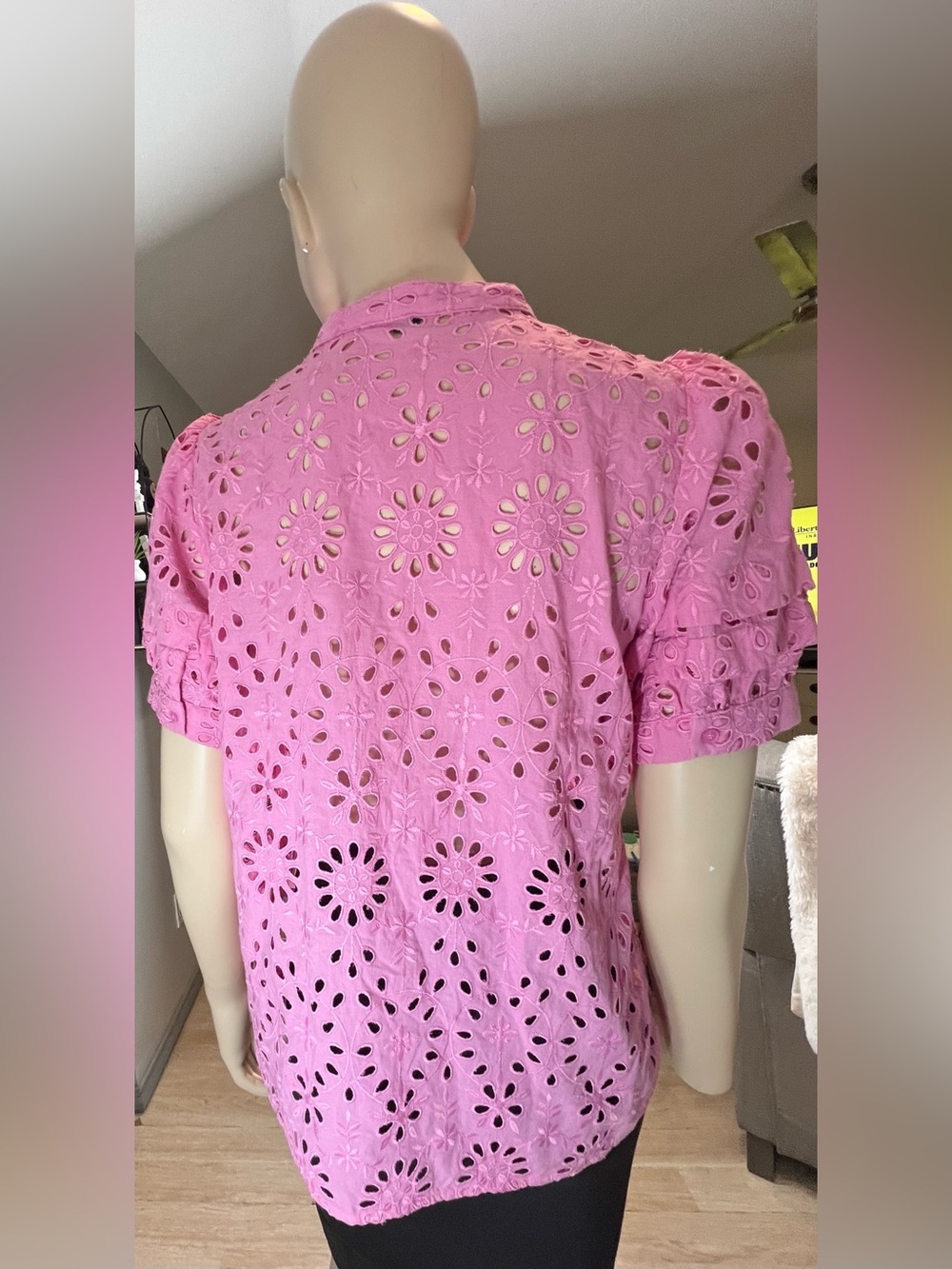 J. Crew Pink Eyelet Short puff Sleeve Blouse - Picture 10 of 13